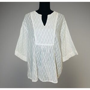 Aldo Martins White Sheer Textured V-Neck 3/4 Sleeve Peasant Loose Boho Blouse 10